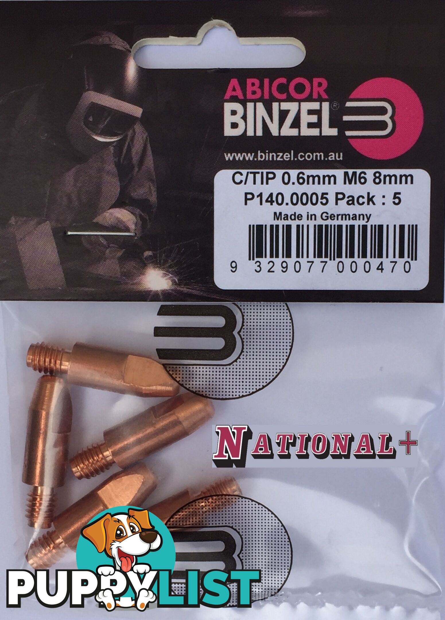 0.6mm Steel M6 8mm 28mm Binzel contact tip Pk: 10 P140.0005