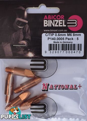 0.6mm Steel M6 8mm 28mm Binzel contact tip Pk: 10 P140.0005