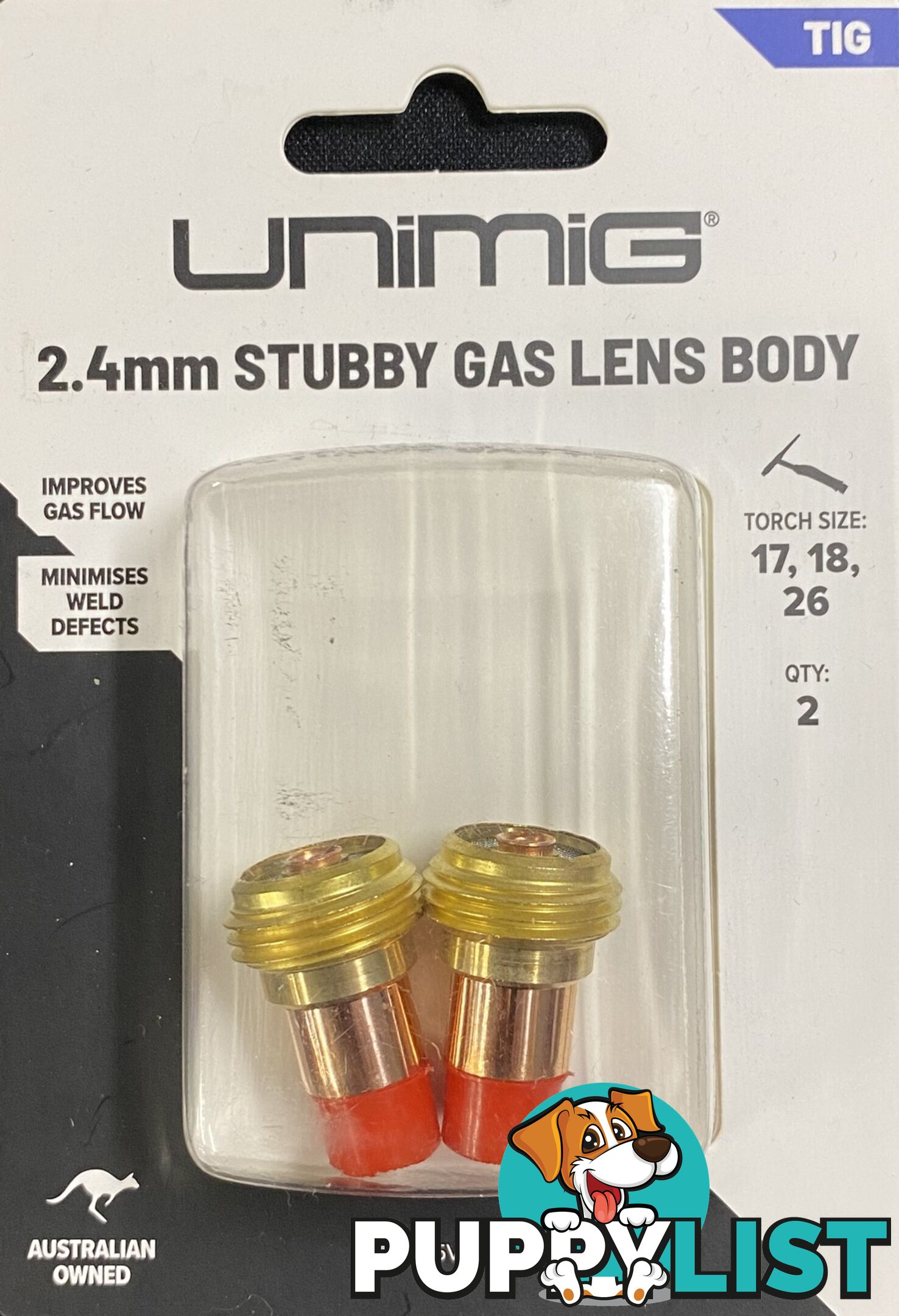 Collet Body Gas Lens Stubby 2.4mm For 17/18/26 Torches Pkt :2