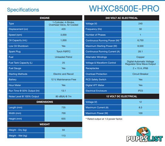 Westinghouse WHXC8500E PRO Generator