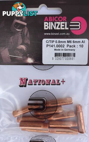 0.8mm Aluminium M6 6mm 25mm Binzel contact tip Pk:10 P141.0002