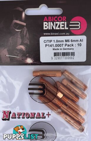 0.8mm Aluminium M6 6mm 25mm Binzel contact tip Pk:10 P141.0002