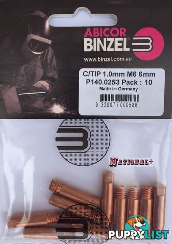 0.8mm Aluminium M6 6mm 25mm Binzel contact tip Pk:10 P141.0002