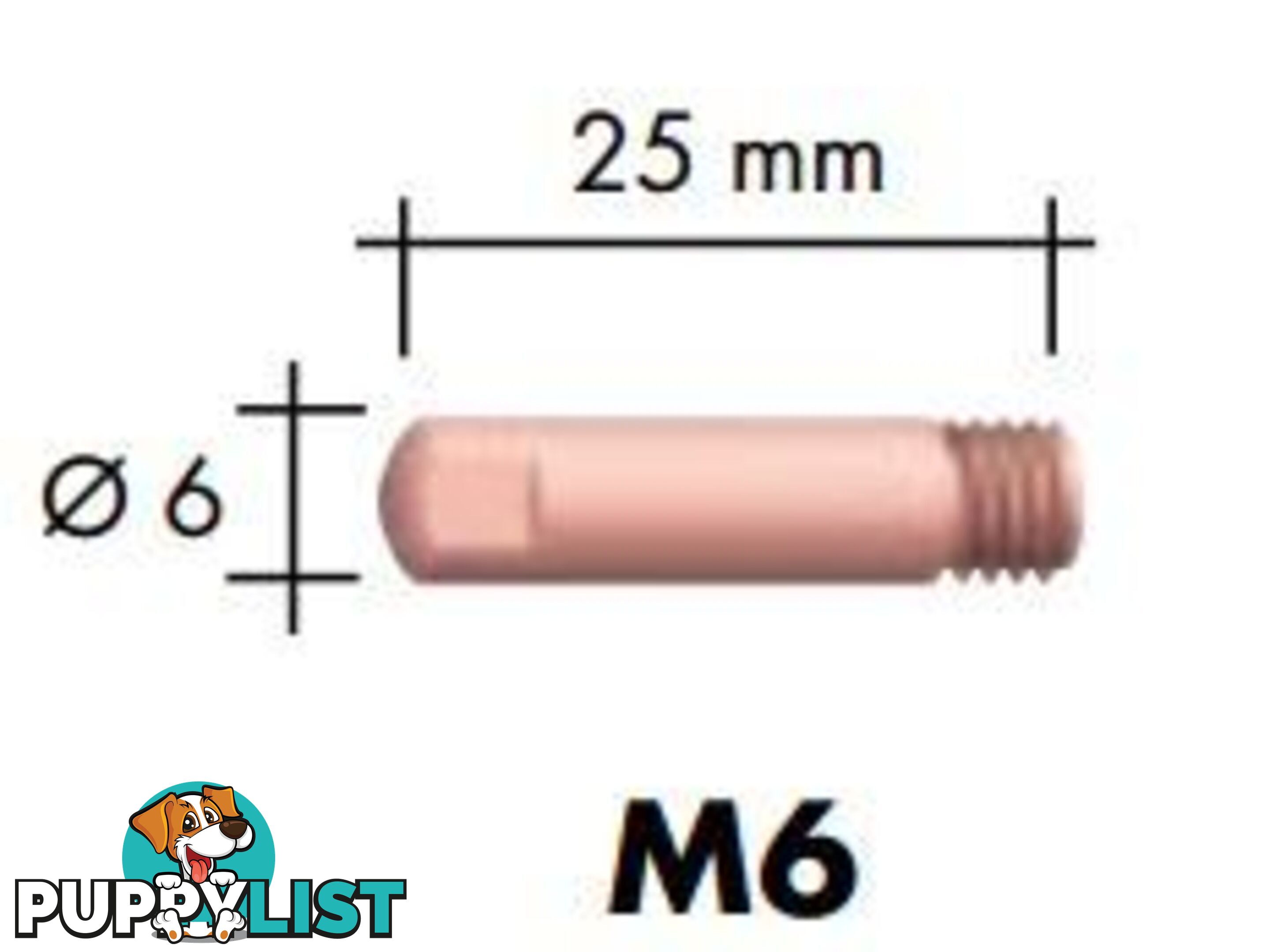 0.8mm Aluminium M6 6mm 25mm Binzel contact tip Pk:10 P141.0002
