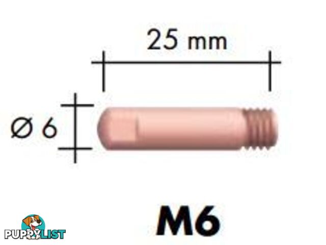 0.8mm Aluminium M6 6mm 25mm Binzel contact tip Pk:10 P141.0002