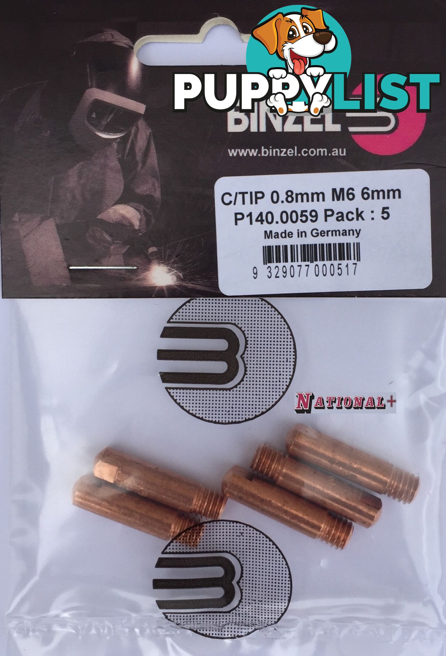 0.8mm Aluminium M6 6mm 25mm Binzel contact tip Pk:10 P141.0002