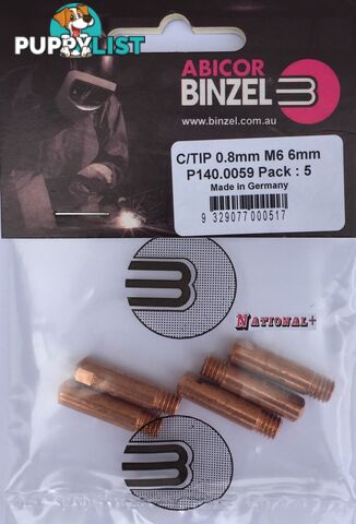 0.8mm Aluminium M6 6mm 25mm Binzel contact tip Pk:10 P141.0002