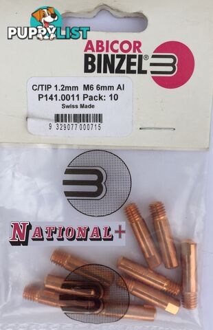 0.8mm Aluminium M6 6mm 25mm Binzel contact tip Pk:10 P141.0002