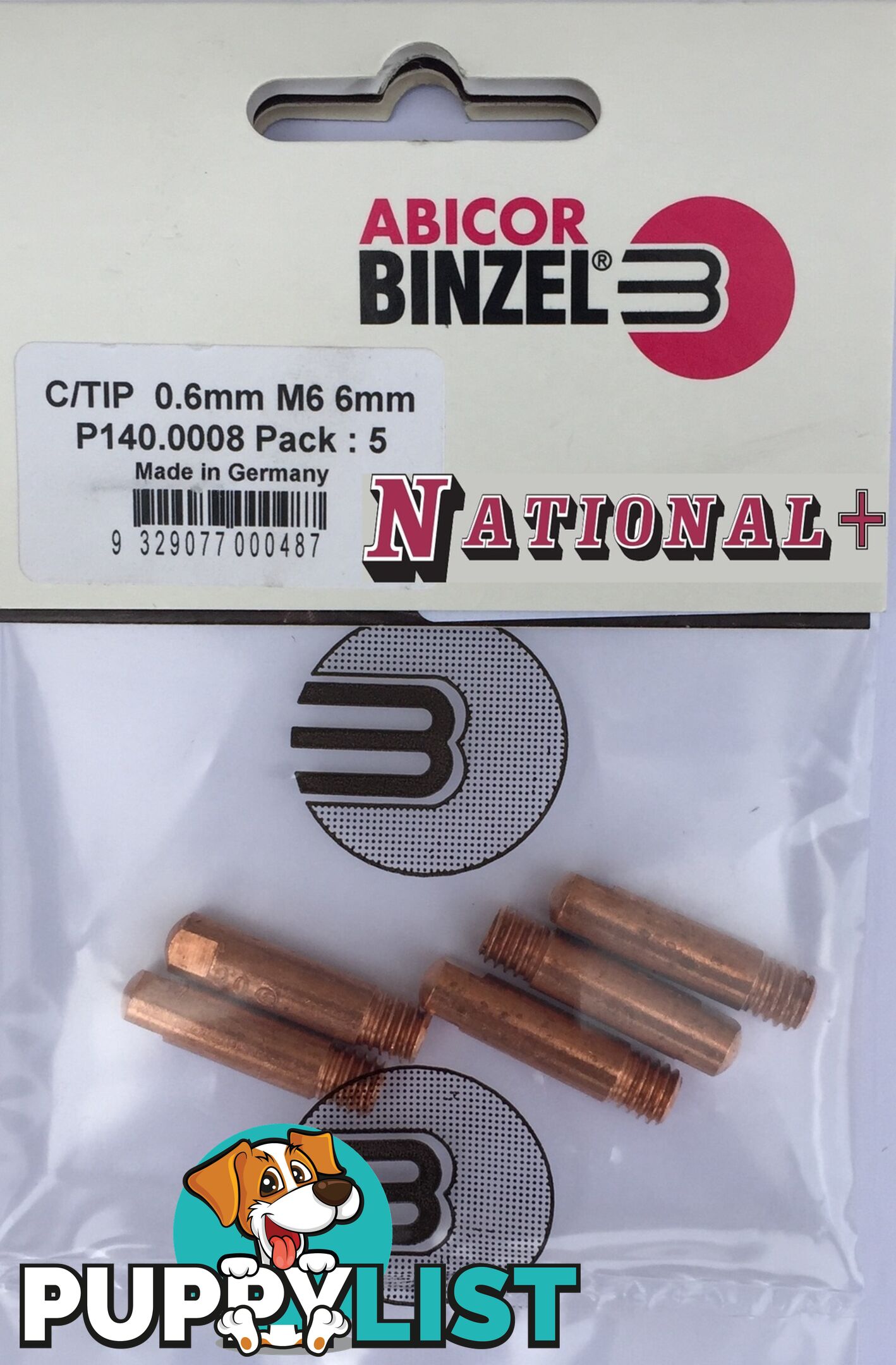0.8mm Aluminium M6 6mm 25mm Binzel contact tip Pk:10 P141.0002