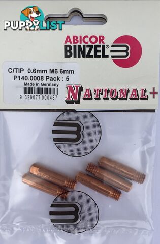0.8mm Aluminium M6 6mm 25mm Binzel contact tip Pk:10 P141.0002