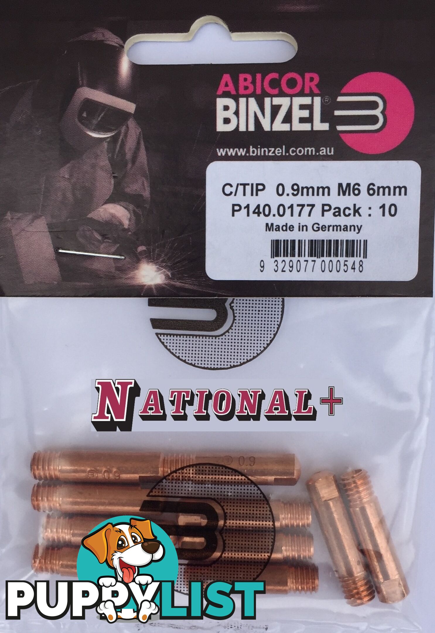 0.8mm Aluminium M6 6mm 25mm Binzel contact tip Pk:10 P141.0002