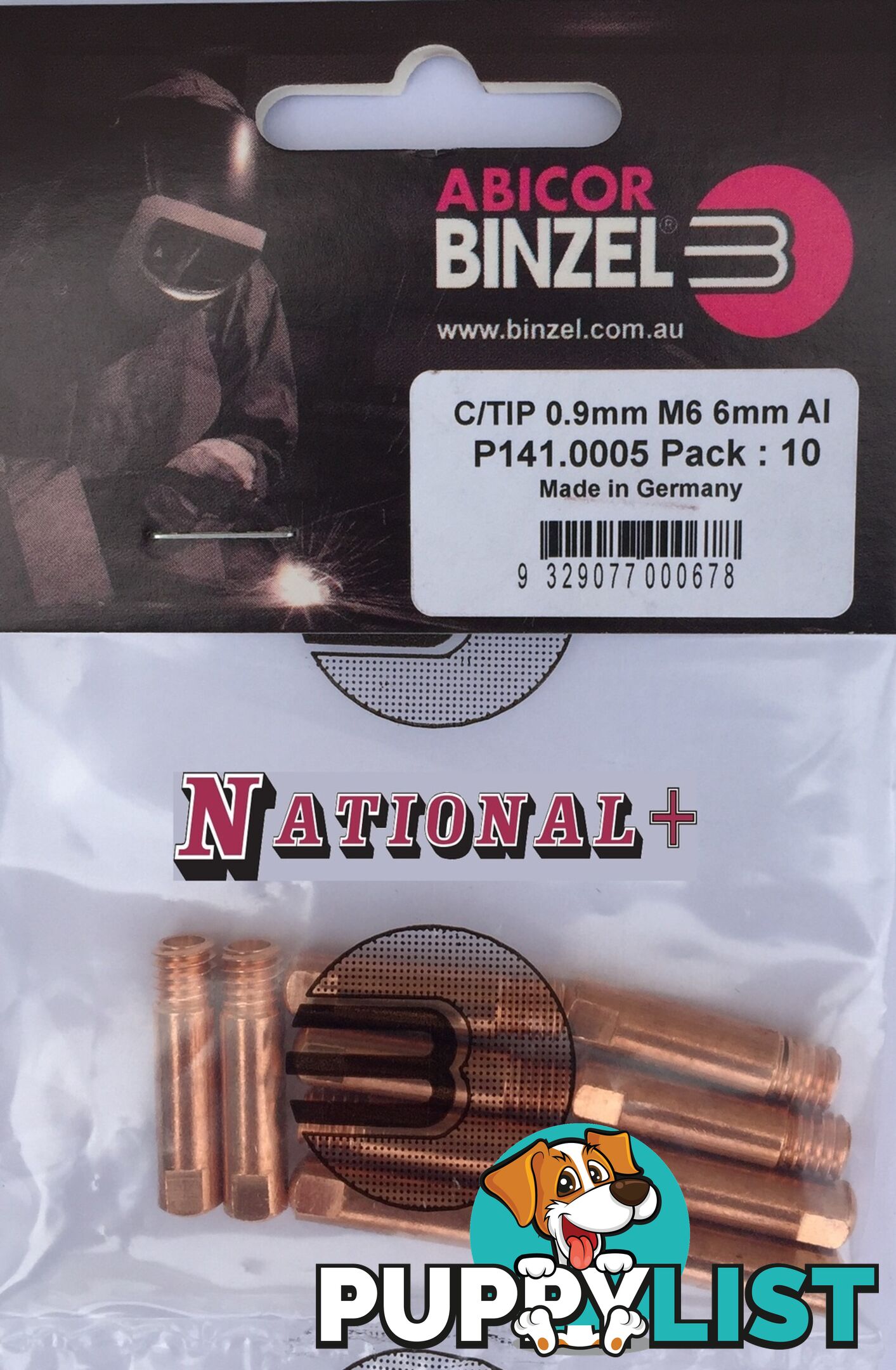 0.8mm Aluminium M6 6mm 25mm Binzel contact tip Pk:10 P141.0002