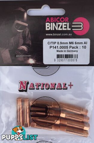 0.8mm Aluminium M6 6mm 25mm Binzel contact tip Pk:10 P141.0002