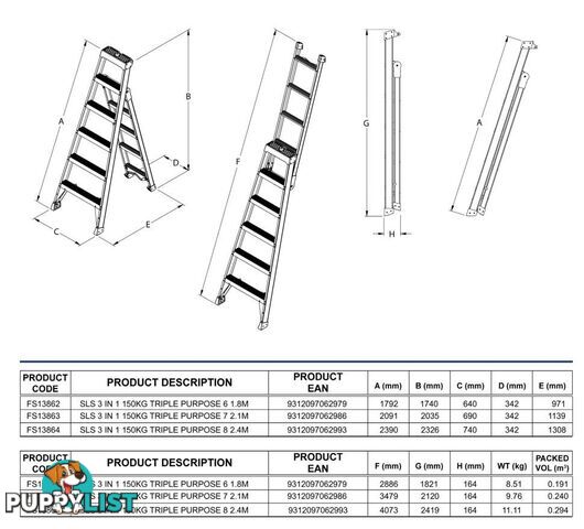 Aluminium Ladder 1.8 Metres Multipurpose Step/Leaning/Straight Bailey FS13862