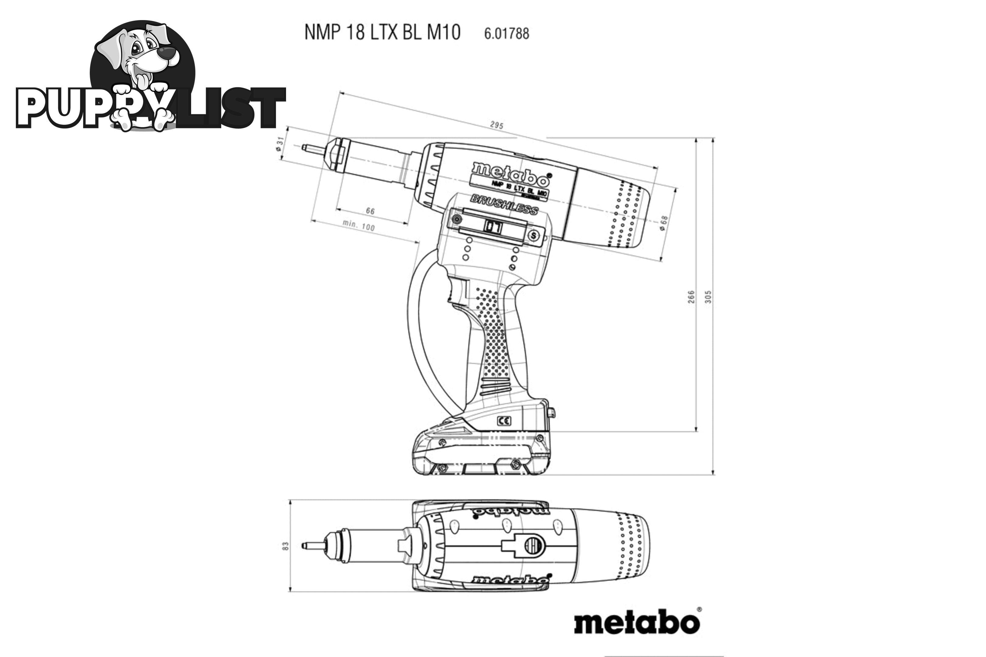 Rivet Nut Gun Cordless NMP 18 LTX BL M10 Metabo 601788840