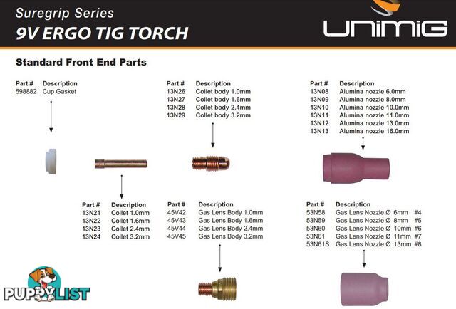 4 Metres 9V TIG Torch 35/50 Type Dinse Unimig 9V-4MCP50