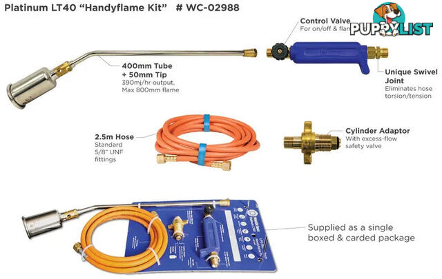 LPG Burner Torch Kit Handyflame With 400mm Tube And 2.5 Metres Hose Weldclass WC-02988