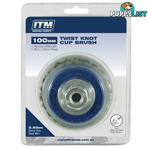 Twist Knot Cup Brush Steel 75mm Multi Bore Thread Adaptors TM7000-075