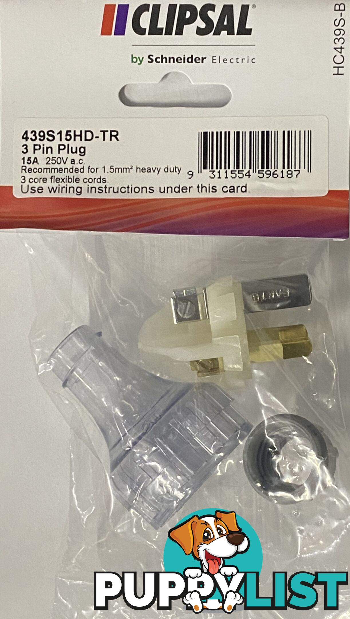 Plug 3 Pin Flexible Straight 15A 250V Heavy Duty 439S15HD-TR