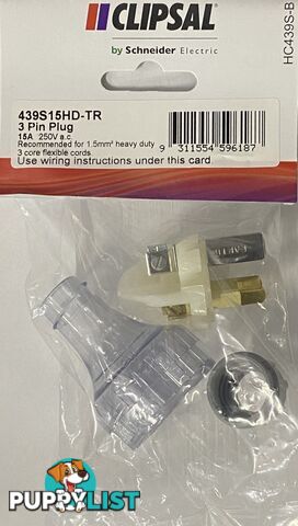 Plug 3 Pin Flexible Straight 15A 250V Heavy Duty 439S15HD-TR