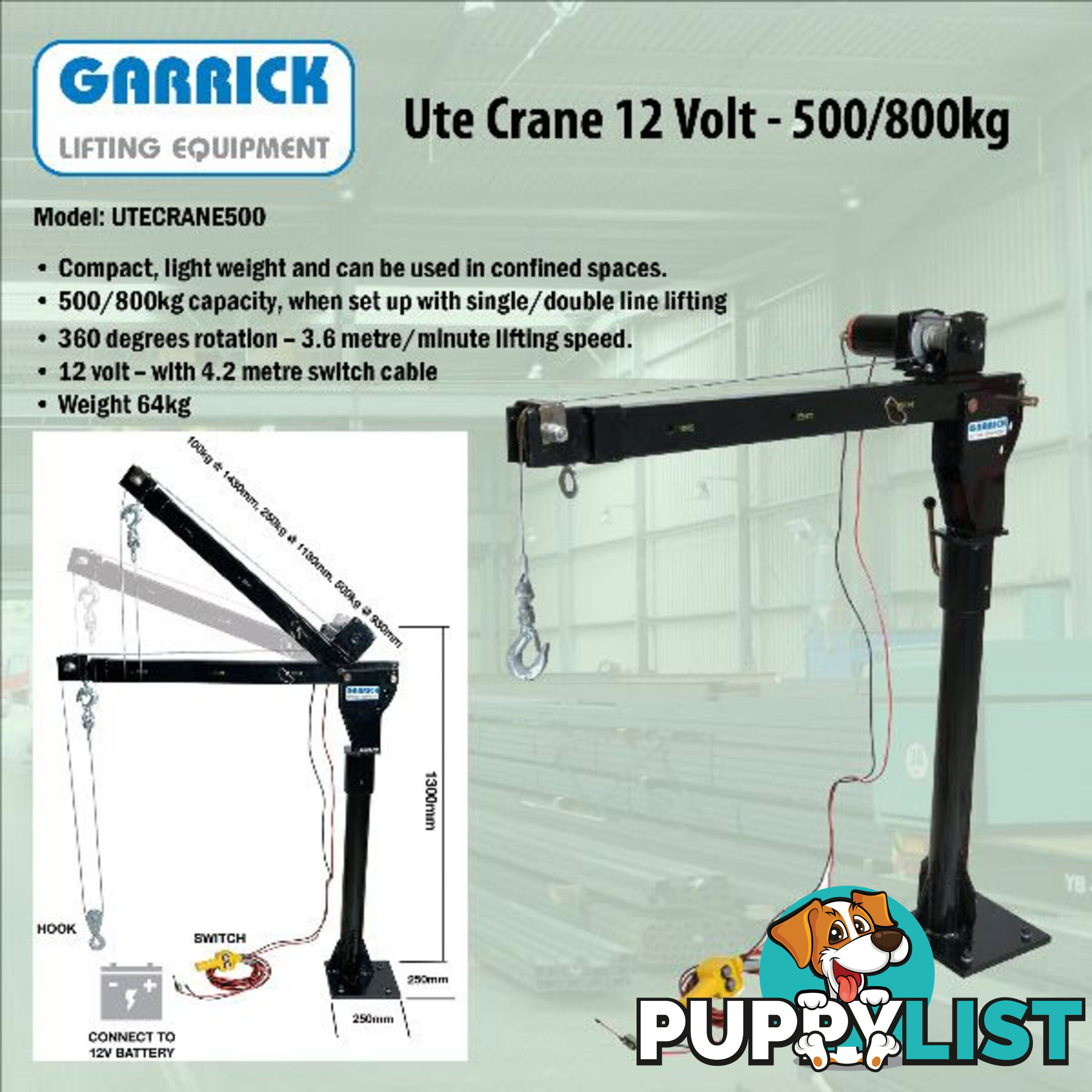 Garrick Ute Crane 12 Volt - 500/800 Kg UTECRANE500