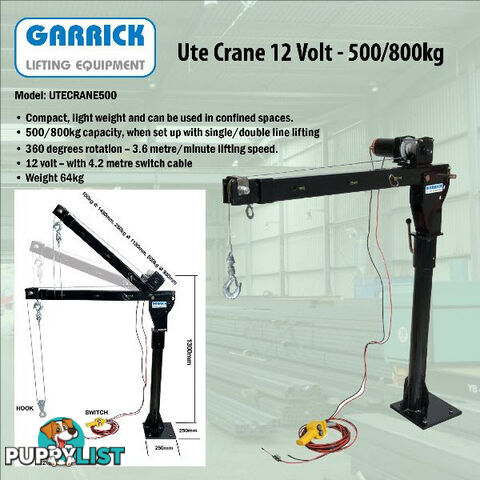 Garrick Ute Crane 12 Volt - 500/800 Kg UTECRANE500