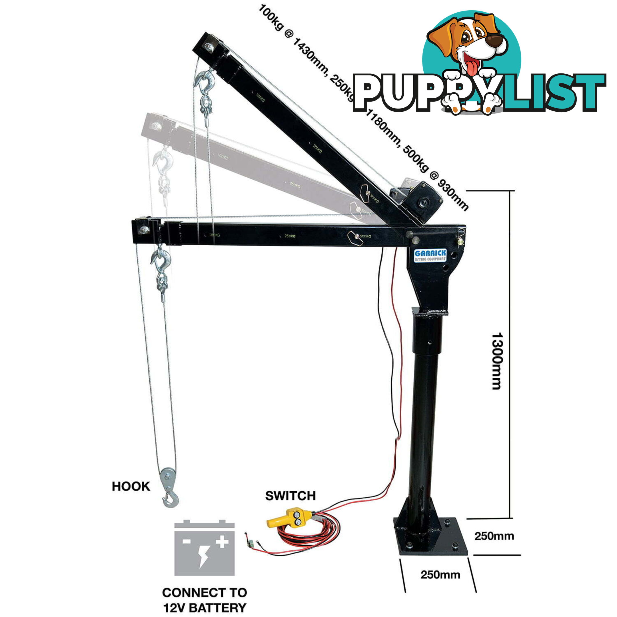 Garrick Ute Crane 12 Volt - 500/800 Kg UTECRANE500