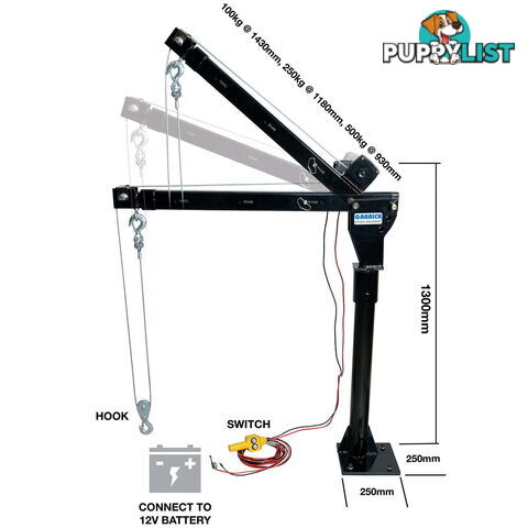 Garrick Ute Crane 12 Volt - 500/800 Kg UTECRANE500