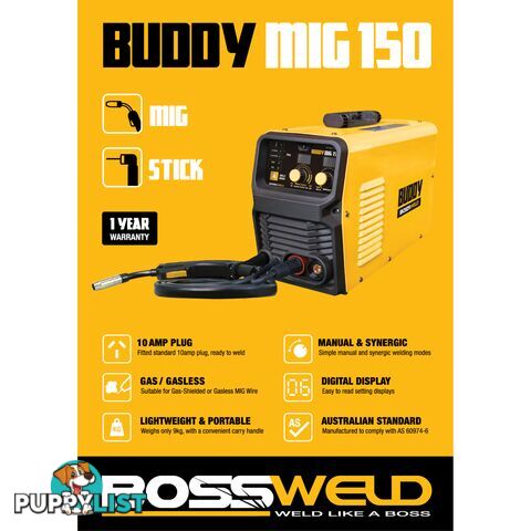 Buddy-Mig 150 Gas/Gasless Mig/Arc welder Package Deal Bossweld 633130Bundle