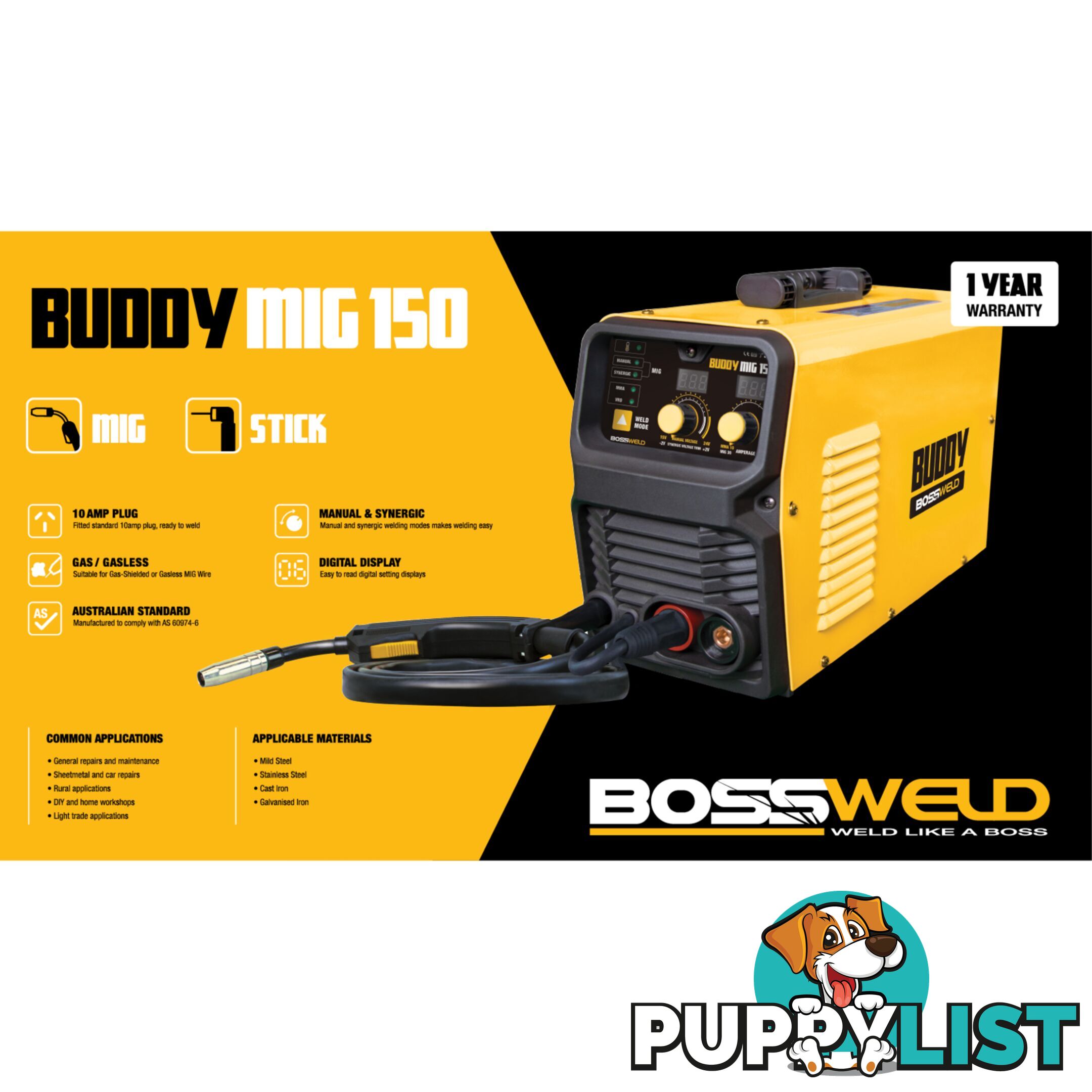 Buddy-Mig 150 Gas/Gasless Mig/Arc welder Package Deal Bossweld 633130Bundle