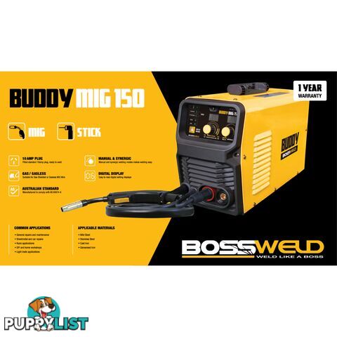 Buddy-Mig 150 Gas/Gasless Mig/Arc welder Package Deal Bossweld 633130Bundle