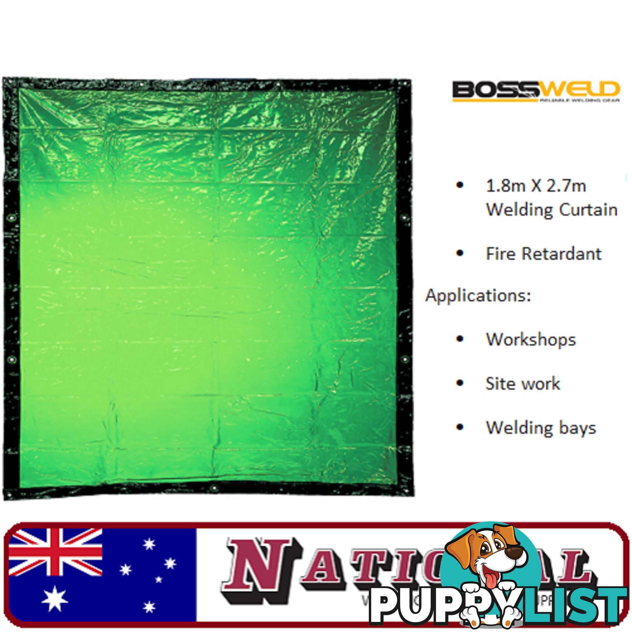 Welding Curtain / Screen 1.8 Metres X 2.7 Metres Green 700103