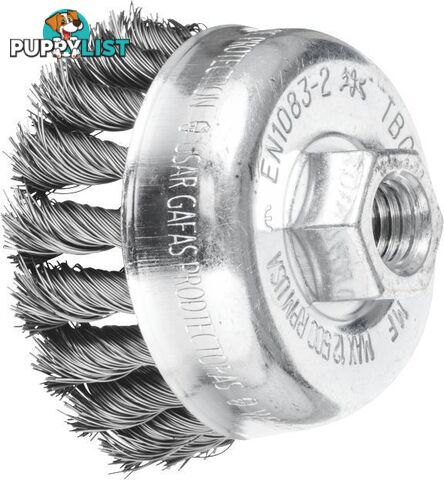 Twist Knot Steel Cup Brush 65mm M14 Thread and M10 X 1.5 Adaptor Pferd 47701009