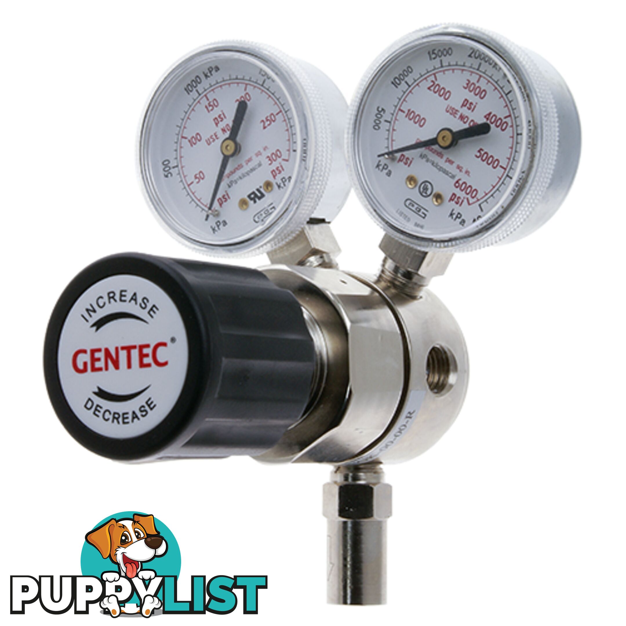 Gentec 1S Regulator 6.0 Purity Chrome Plated In: 30,000 kPa Out: 1700 kPa