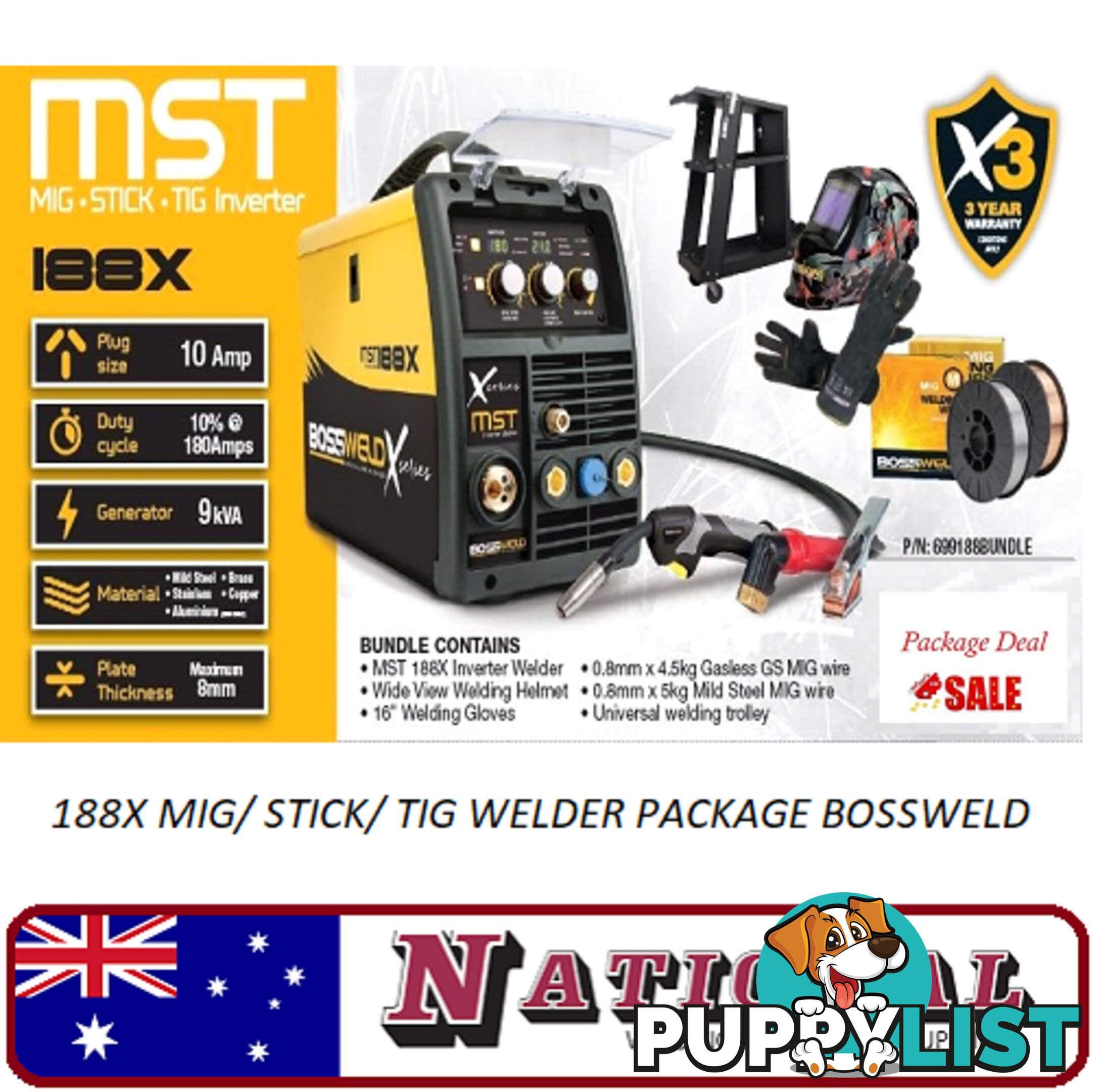 188X Mig/ Stick/ Tig Welder Package Bossweld 699188BUNDLE