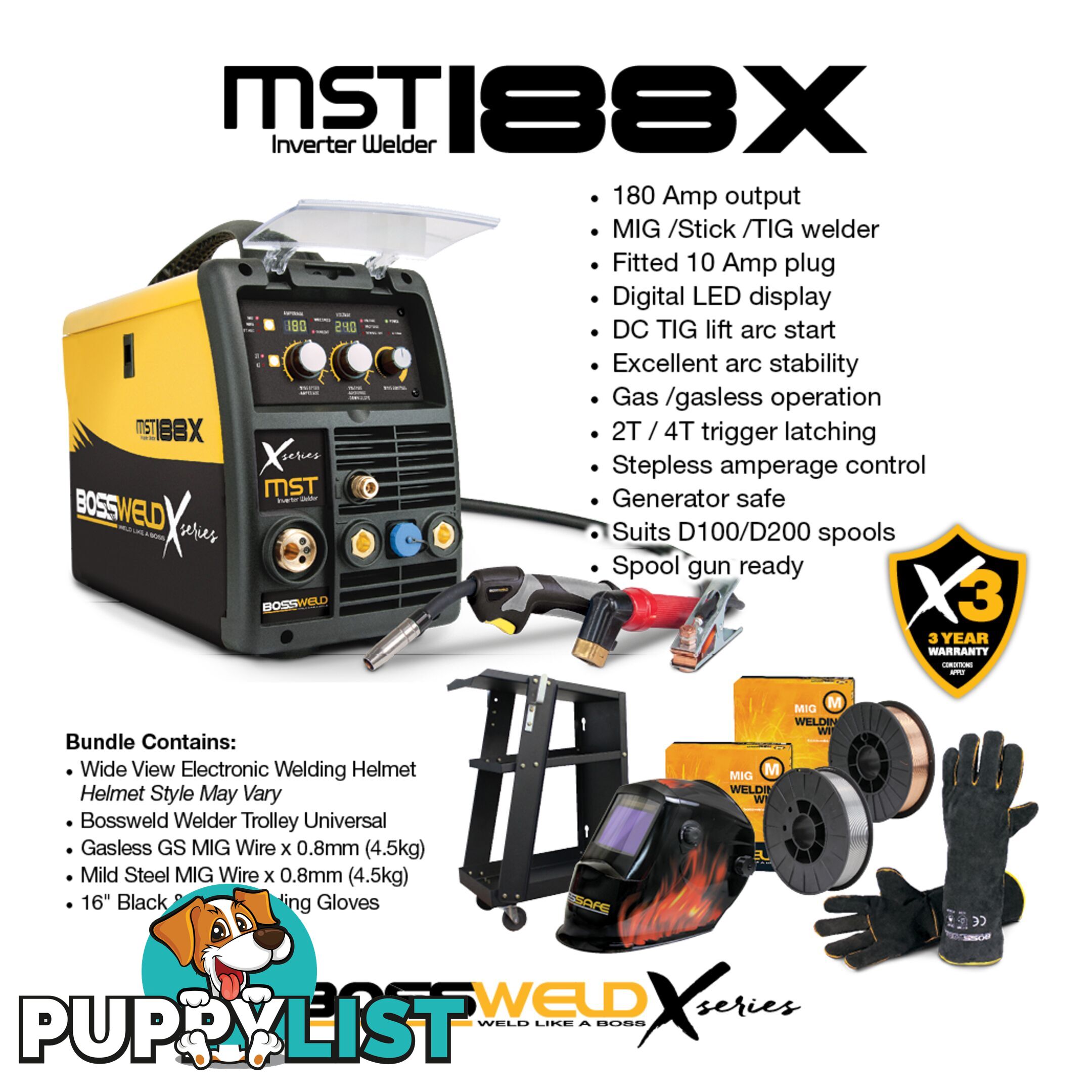 188X Mig/ Stick/ Tig Welder Package Bossweld 699188BUNDLE