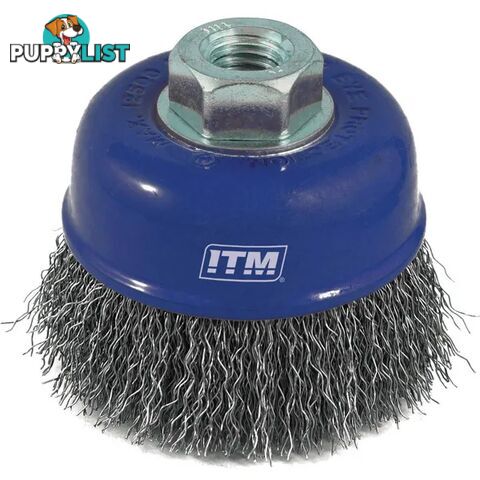 Crimp Wire Cup Brush Steel 75mm With Multi Bore Thread Adaptors ITM TM7010-075