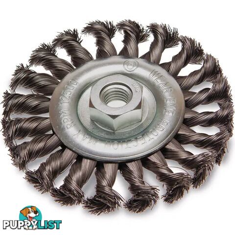 Twist Knot Wheel Brush Stainless steel 125mm Thread Bore 22.2mm ITM TM7003-225