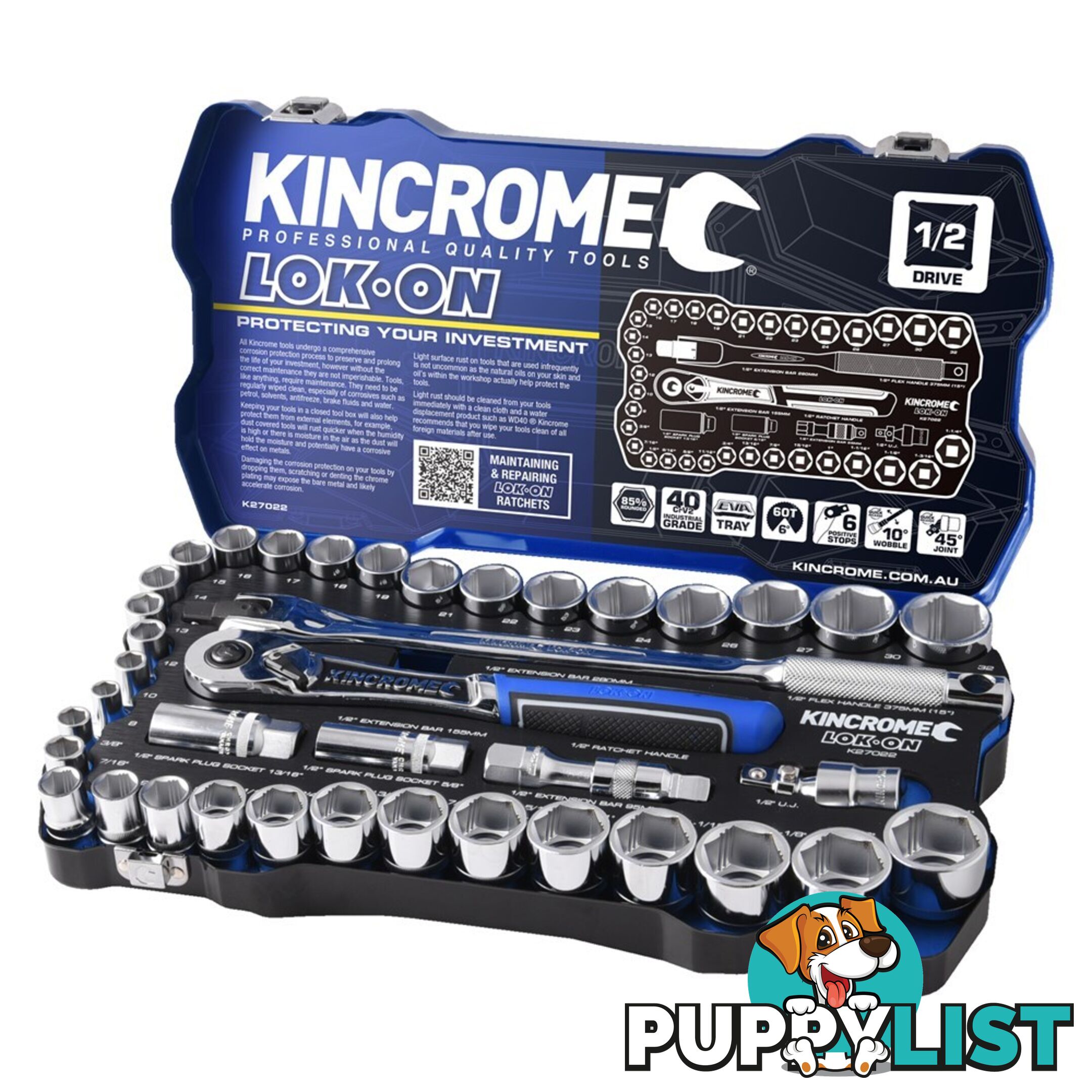 Socket Set 41 Piece 1/2" Square Drive LOK-ONâ¢ Kincrome K27022