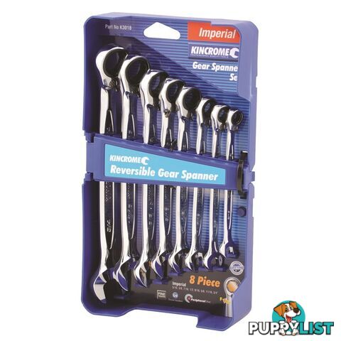 Combination Gear Spanner Set 8 Piece Imperial Reversible Kincrome K3018