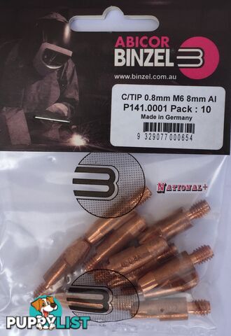 1.0mm Aluminium M6 8mm 28mm Binzel contact tip Pk:10 P141.0006