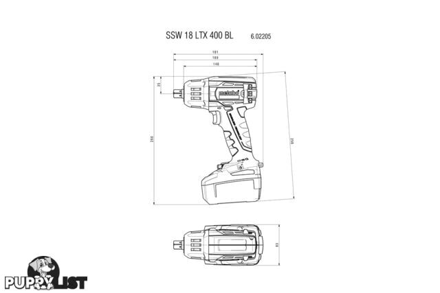 Impact Wrench Cordless SSW 18 LTX 400 BL (Skin only) Metabo 602205890