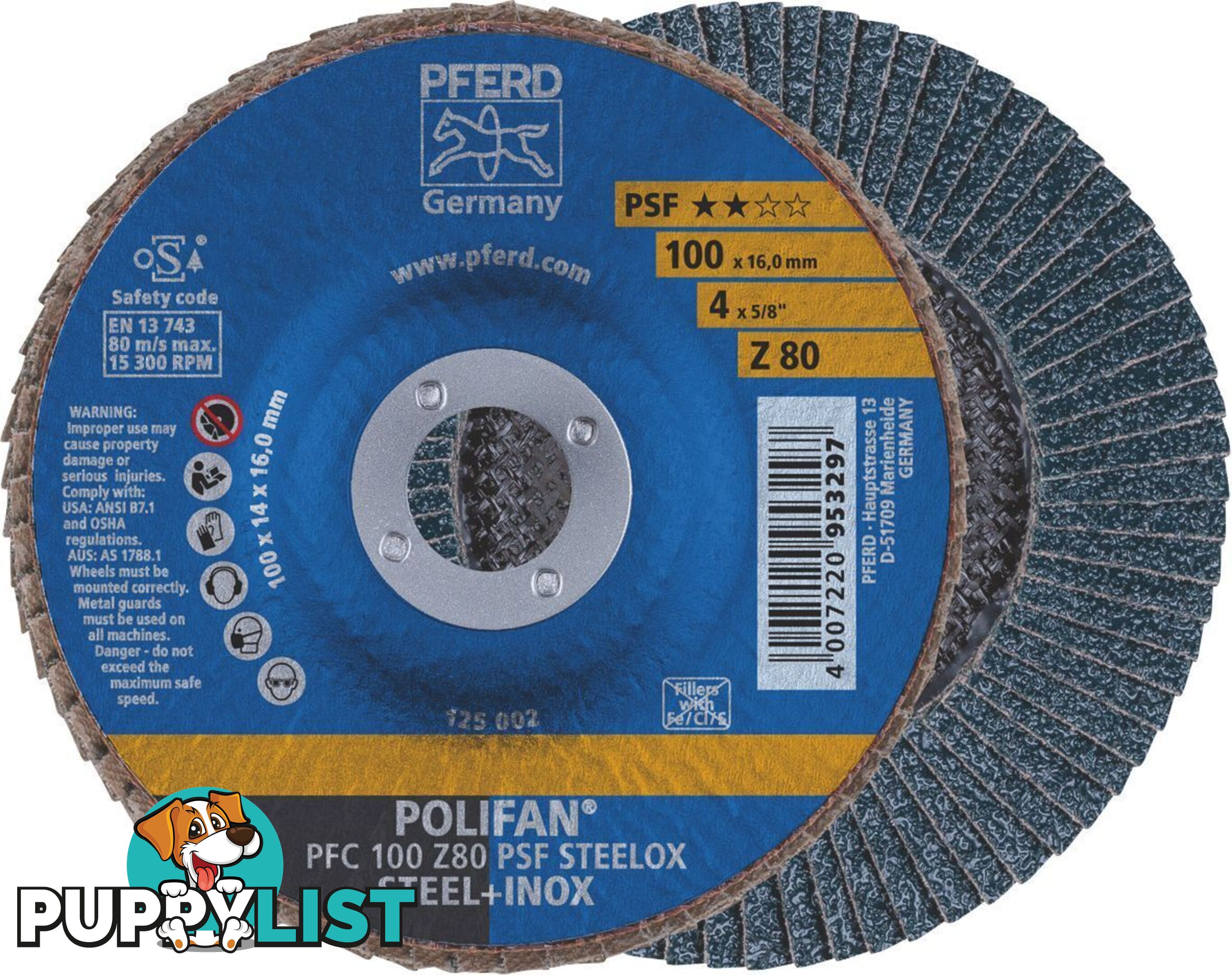 Polifan Flap Disc 100mm 4'' 80G GP Zirconia Inox 67768100 Pack of 5