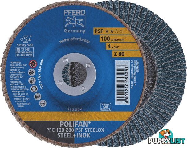 Polifan Flap Disc 100mm 4'' 80G GP Zirconia Inox 67768100 Pack of 5