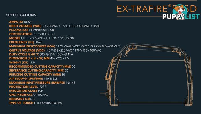 Plasma Cutter 55SD With 8 Metre Mechanized Torch Ex-Trafire EX55SD-M8M