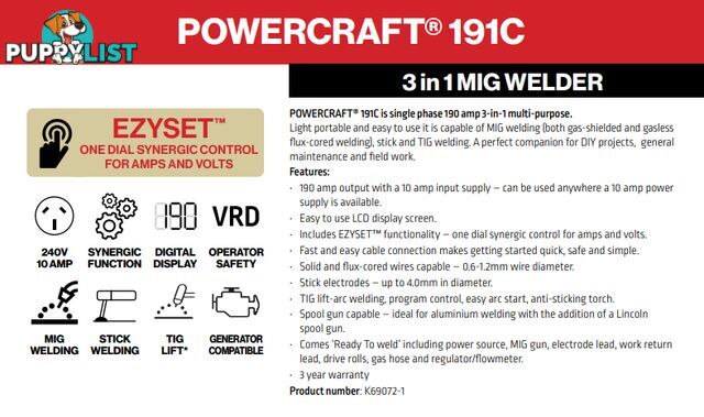 Lincoln Powercraft 191c MIG Welder Lincoln K69072-1 With Bonus Helmet