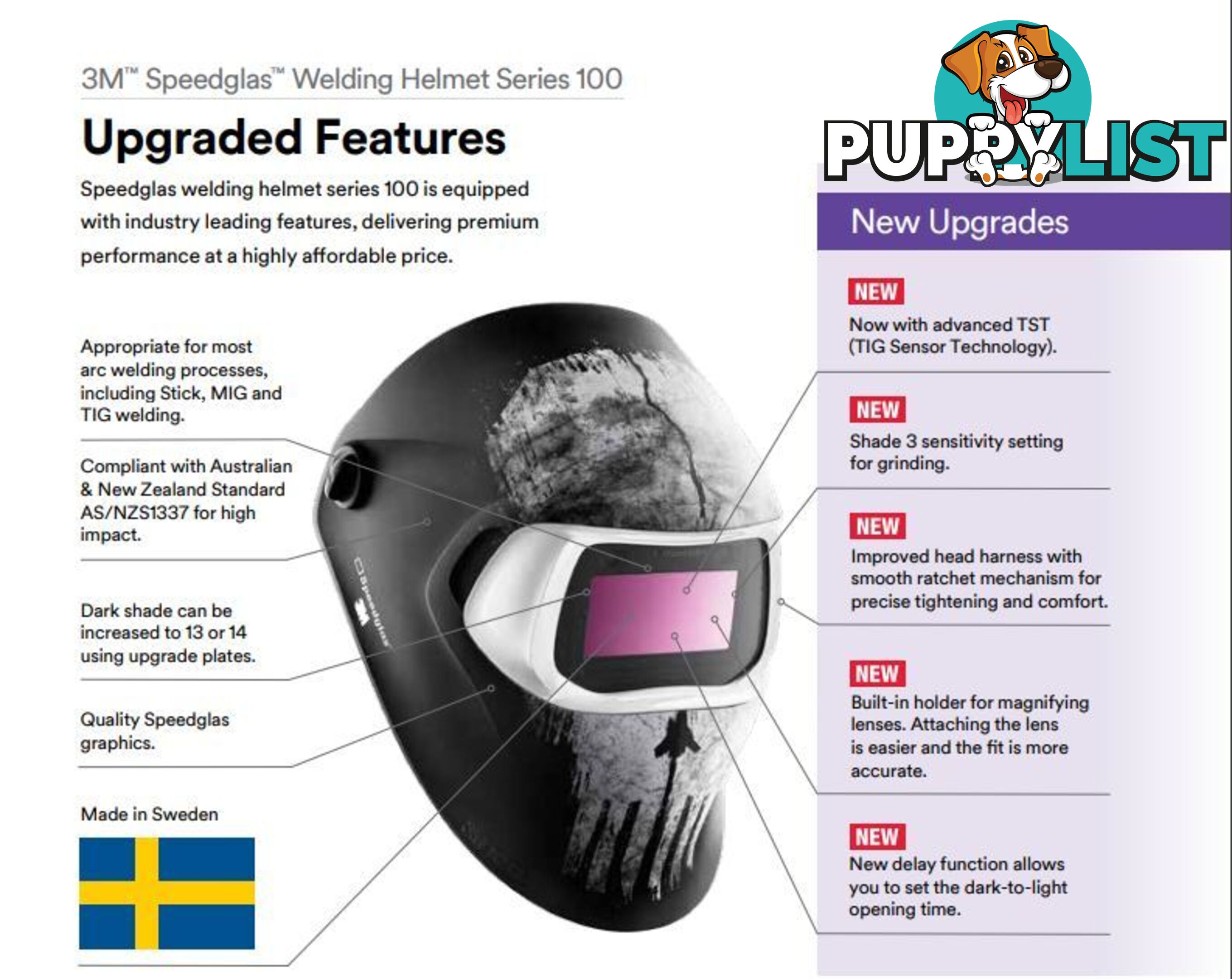 3M Speedglas 100 Series Graphic Auto Darkening Welding Helmet Motor 752920