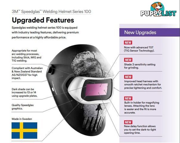 3M Speedglas 100 Series Graphic Auto Darkening Welding Helmet Motor 752920