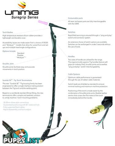 SR9 Suregrip Series Ergo TIG Torch Unimig SR-9