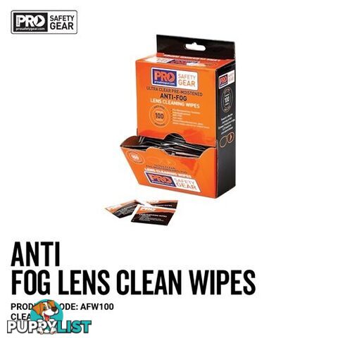 Lens Cleaning Wipes Ultra Clear Pre-Moistened Anti-Fog ProChoice AFW100